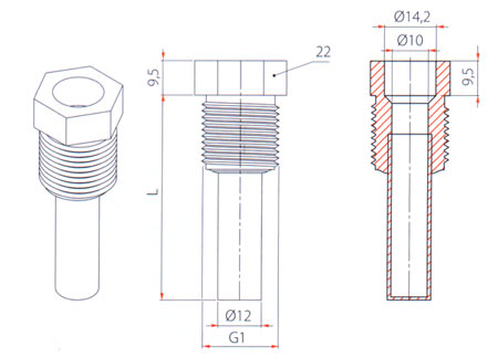 Гильзы для биметаллических термометров БТ, нержавеющая сталь (Росма)