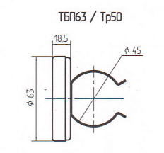 Схема (чертеж) и основные размеры термометра трубного ТБП63/Тр50