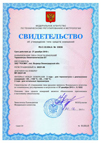 Сертификат на термометры биметаллические БТ